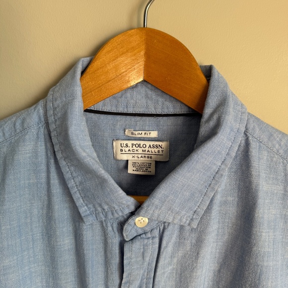 U.S. Polo Assn. Black Mallet Men's Blue/Gray‎ Chambray Button Up Casual Shirt XL - Picture 7 of 15
